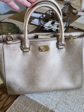 Michael Kors Metallic Gold Satchel with Gold-Tone Hardware